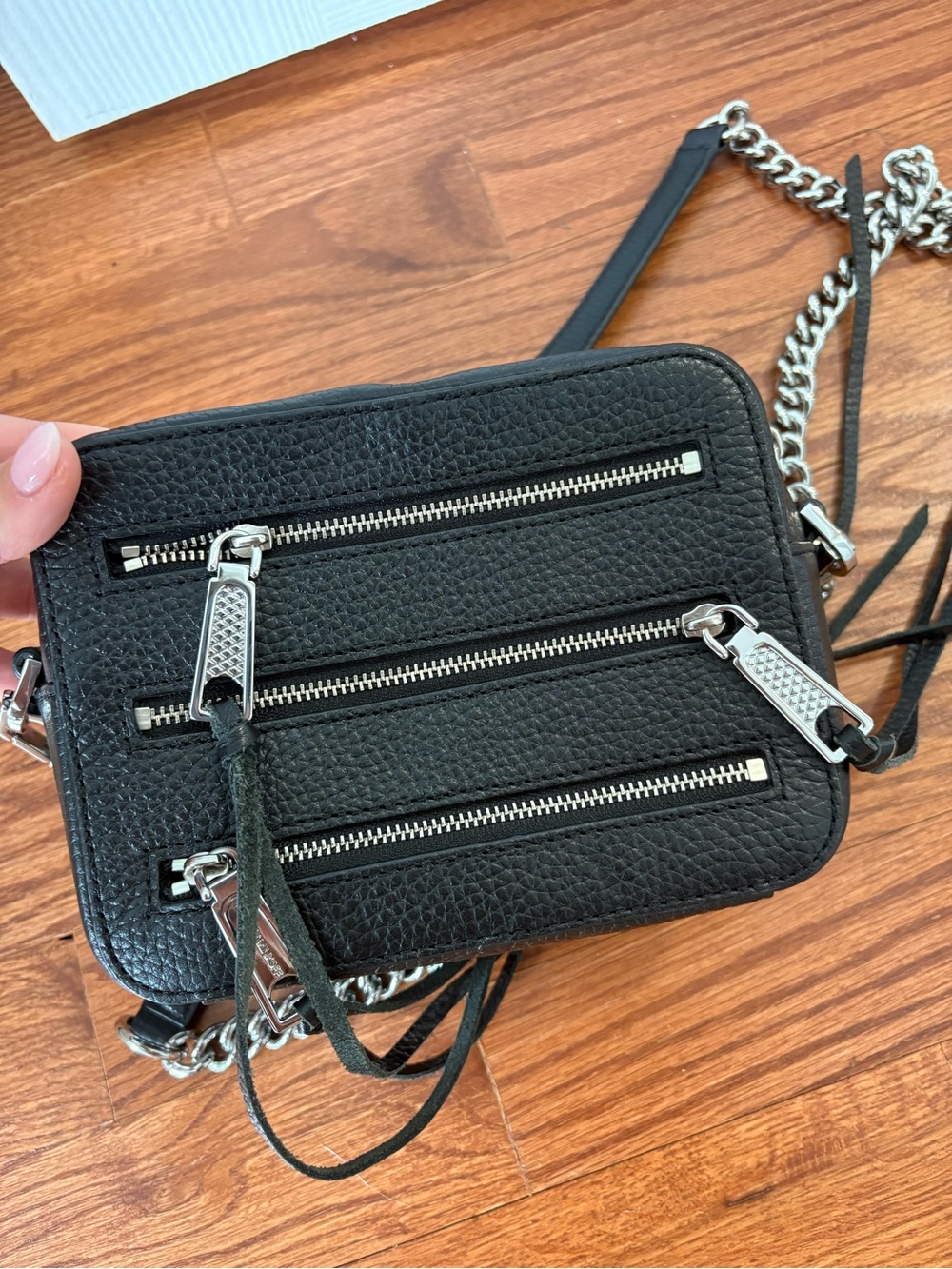 Rebecca Minkoff Black Leather Crossbody Camera Bag with Silver Hardware